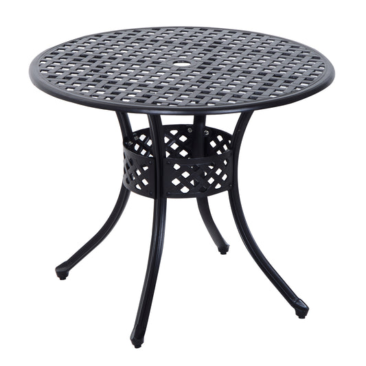 33-Inch Roud Patio Dining Table with Umbrella Hole, Cast Aluminum Garden Table, All Weather Patio Bisto Table, for Lawn,