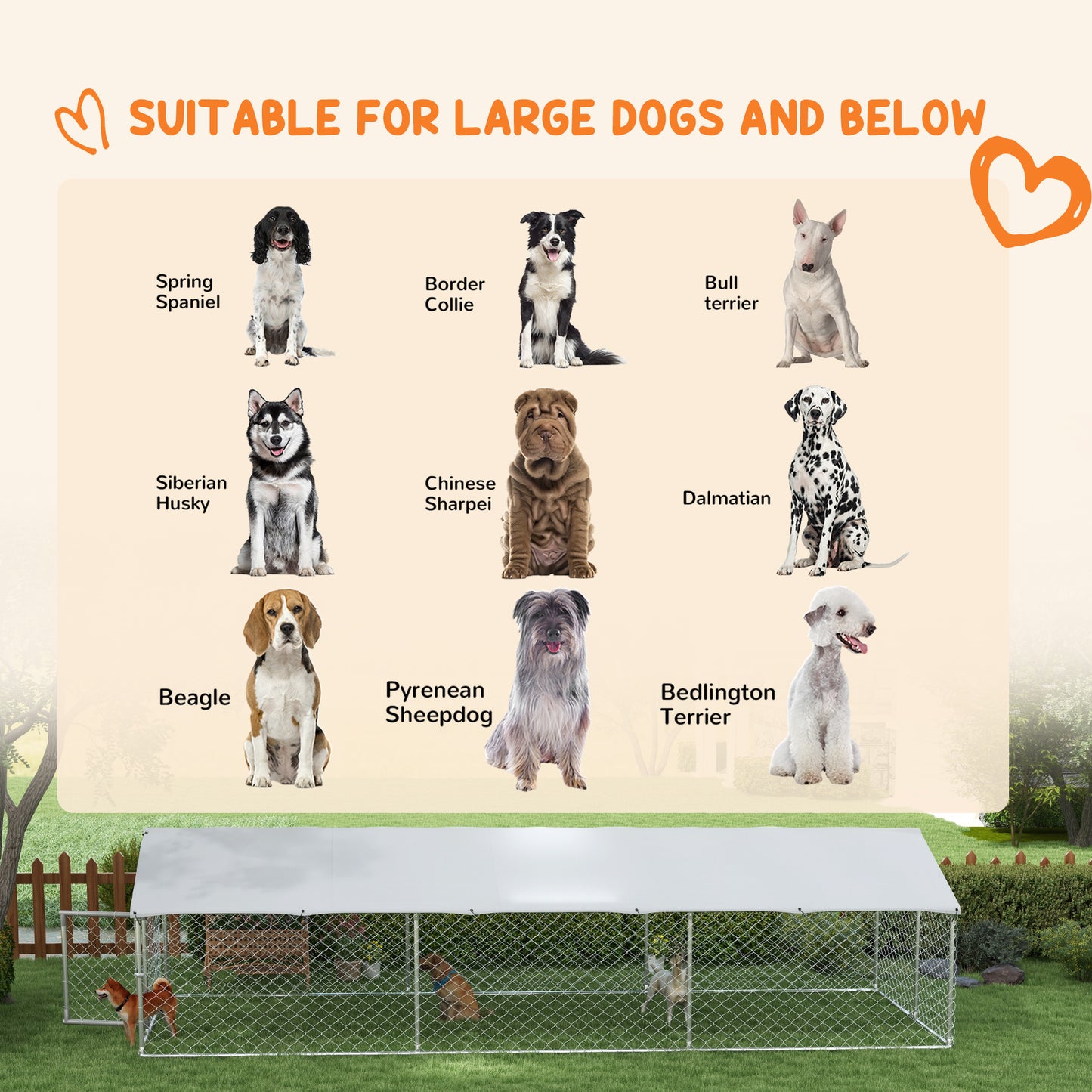 19.7' x 7.5' x 4.9' Outdoor Dog Kennel Weatherproof Play Run for Medium Gentle Dogs with UV & Waterproof Cover, Silver
