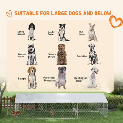 19.7' x 7.5' x 4.9' Outdoor Dog Kennel Weatherproof Play Run for Medium Gentle Dogs with UV & Waterproof Cover, Silver