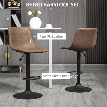Adjustable Counter Height Bar Stools Set of 2, 360° Swivel Kitchen Counter Stools Dining Chairs with Backs, Vintage Leat