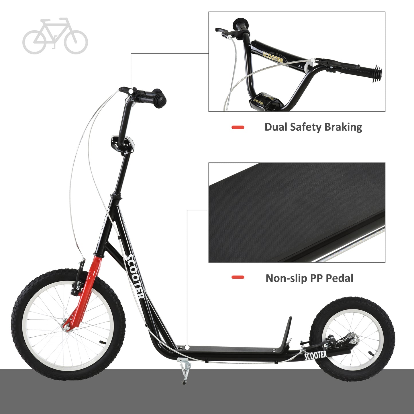 VarietyKart Youth Kick Scooter with Adjustable Handlebar and 16'' Inflatable Rubber Wheel for Kids and Teens 5+ Year Old