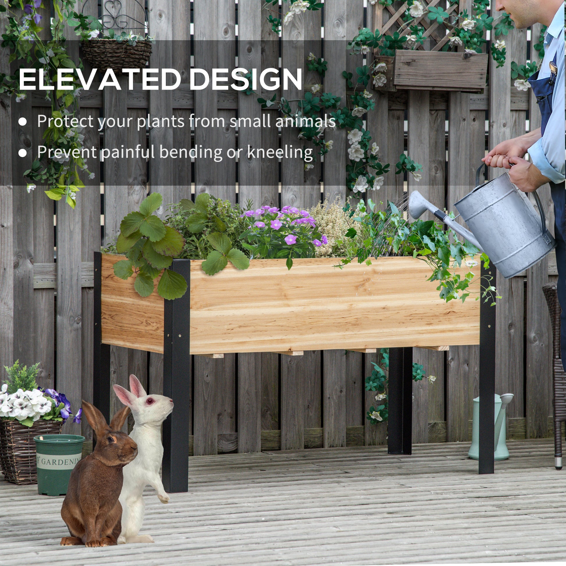 Raised Garden Bed, Elevated Planter Box, 47"x24"x29" with Legs, Metal Frame, Wooden Planter Pot for Backyard, Patio to G