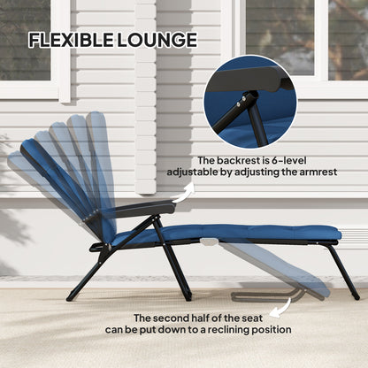 Foldable Lounge Chair, Reclining Patio Sun Lounger with 6-Position Adjustable Back, Blue