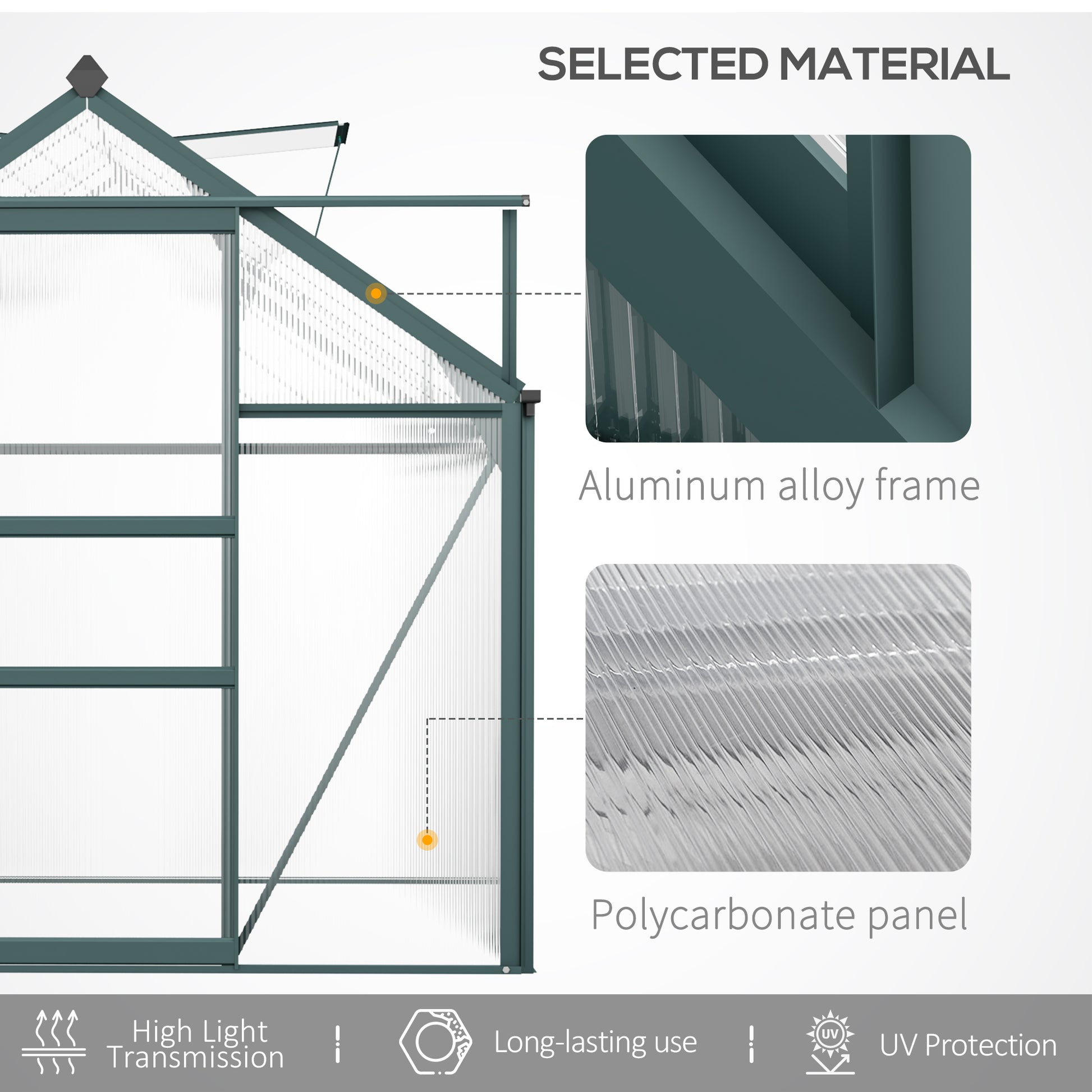 6' x 10' x 6.6' Polycarbonate Greenhouse, Walk-In Green House Kit Garden, Plants Grow, Galvanized Sheet Aluminum Frame w