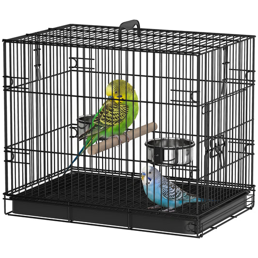 Bird Cage Portable w/ Slide-Out Tray Travel Cage for Parakeets w/ Perch & Food Bowls Black