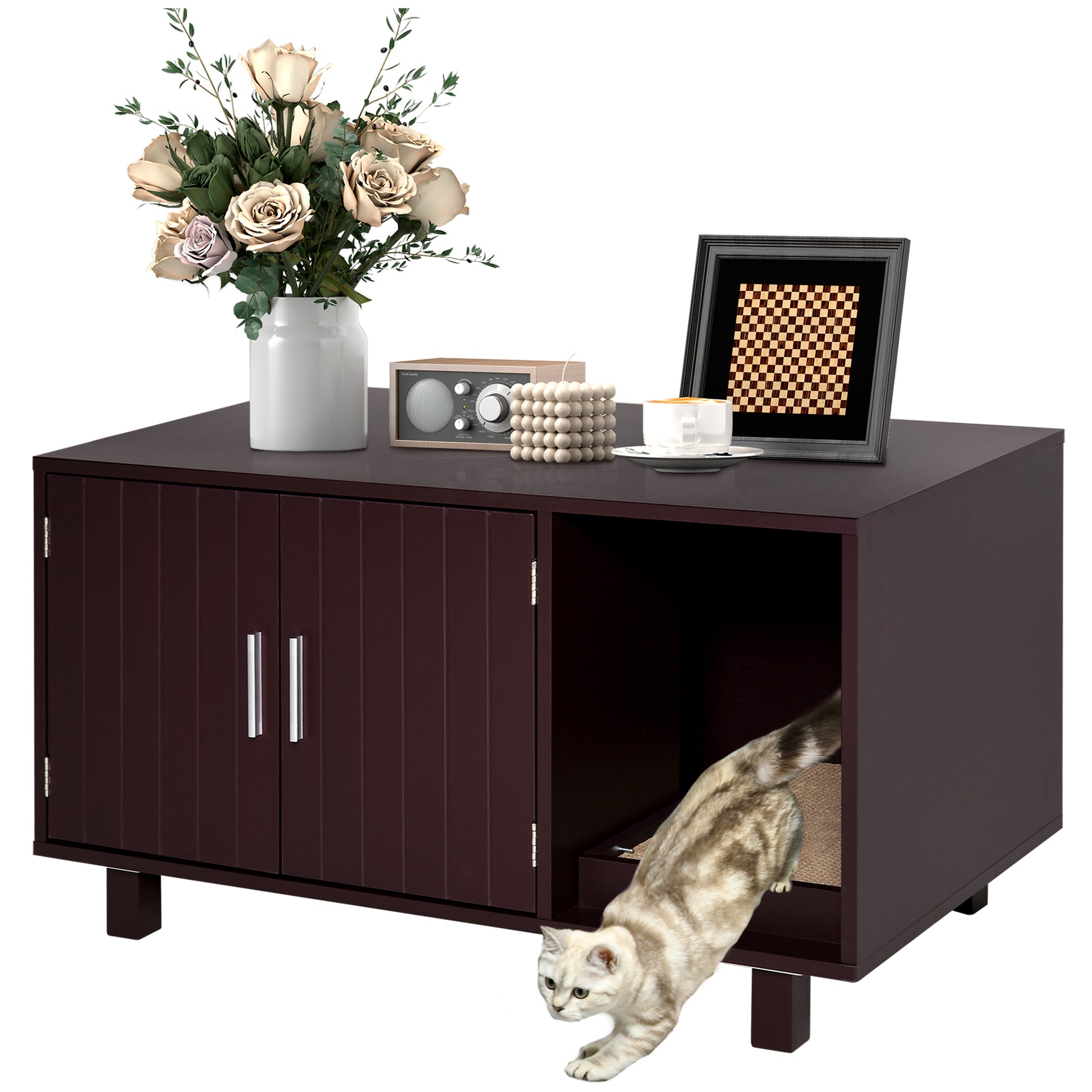 Cat Litter Box Enclosure, Hidden Litter Box Furniture, Cat House End Table Washroom with Scratching Pad, for Indoor Cats