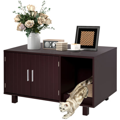 Cat Litter Box Enclosure, Hidden Litter Box Furniture, Cat House End Table Washroom with Scratching Pad, for Indoor Cats