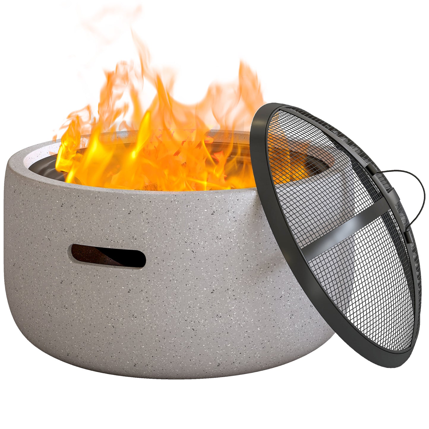 18" Round Outdoor Fire Pit Firepit Fireplace Wood-burning with Spark Screen Poker for Backyard Camping Bonfire, Grey