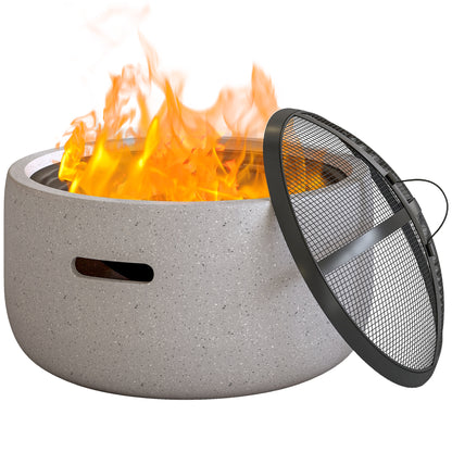 18" Round Outdoor Fire Pit Firepit Fireplace Wood-burning with Spark Screen Poker for Backyard Camping Bonfire, Grey
