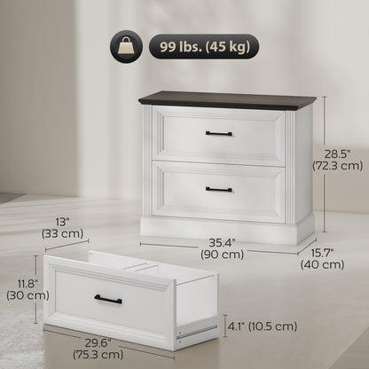 Lateral Filing Cabinet, Farmhouse File Cabinet with 2 Silent Drawers for Letter/A4/Legal Size Files, White