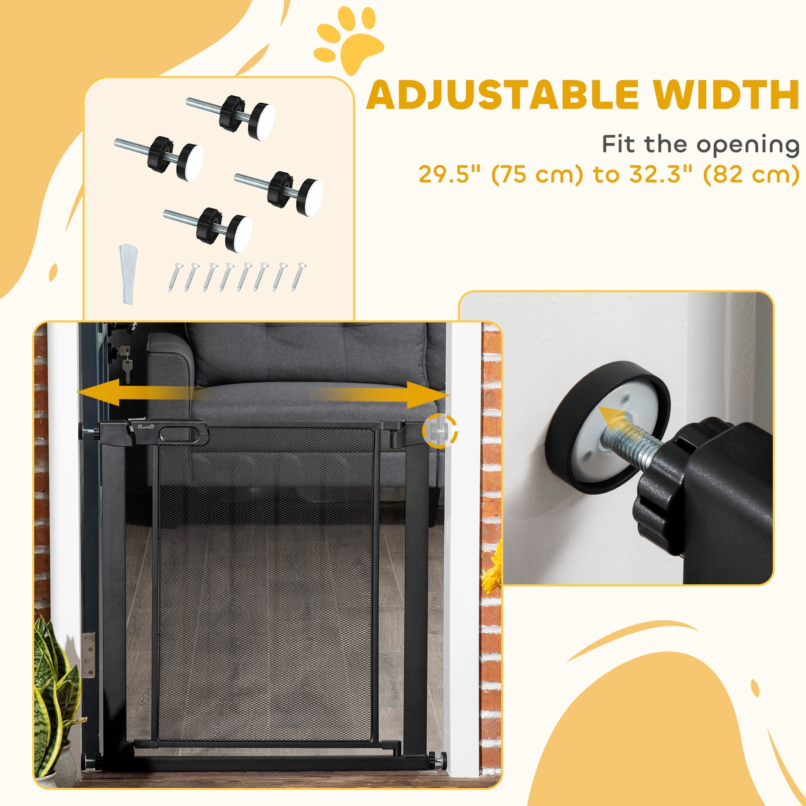 29.5"-32.3" Metal Pet Gate, w/ Auto Closing Door, Double Locking, Dog Gate for Doorways, Stairs, Hallways, Indoor/Outdoo