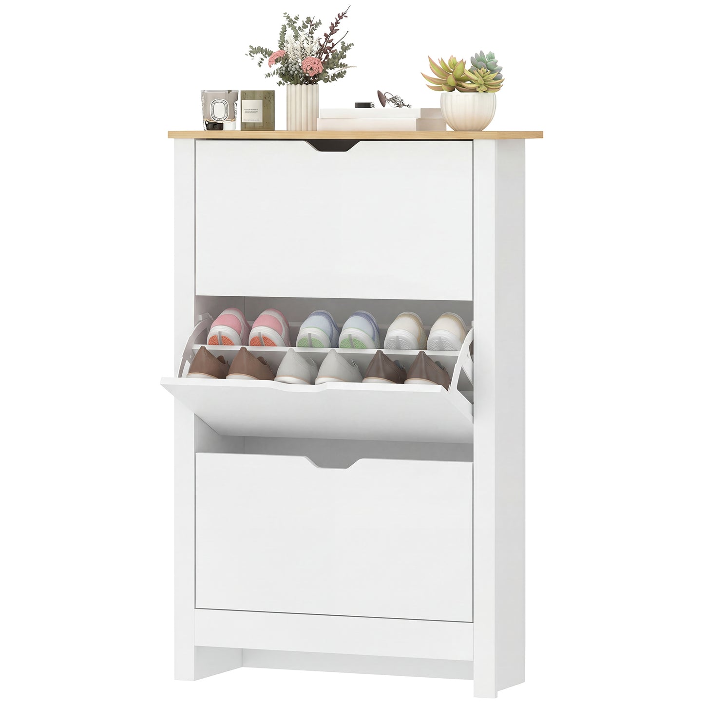 Shoe Storage Cabinet with 3 Flip Drawers and Adjustable Shelves for 12-18 Pairs of Shoes, White