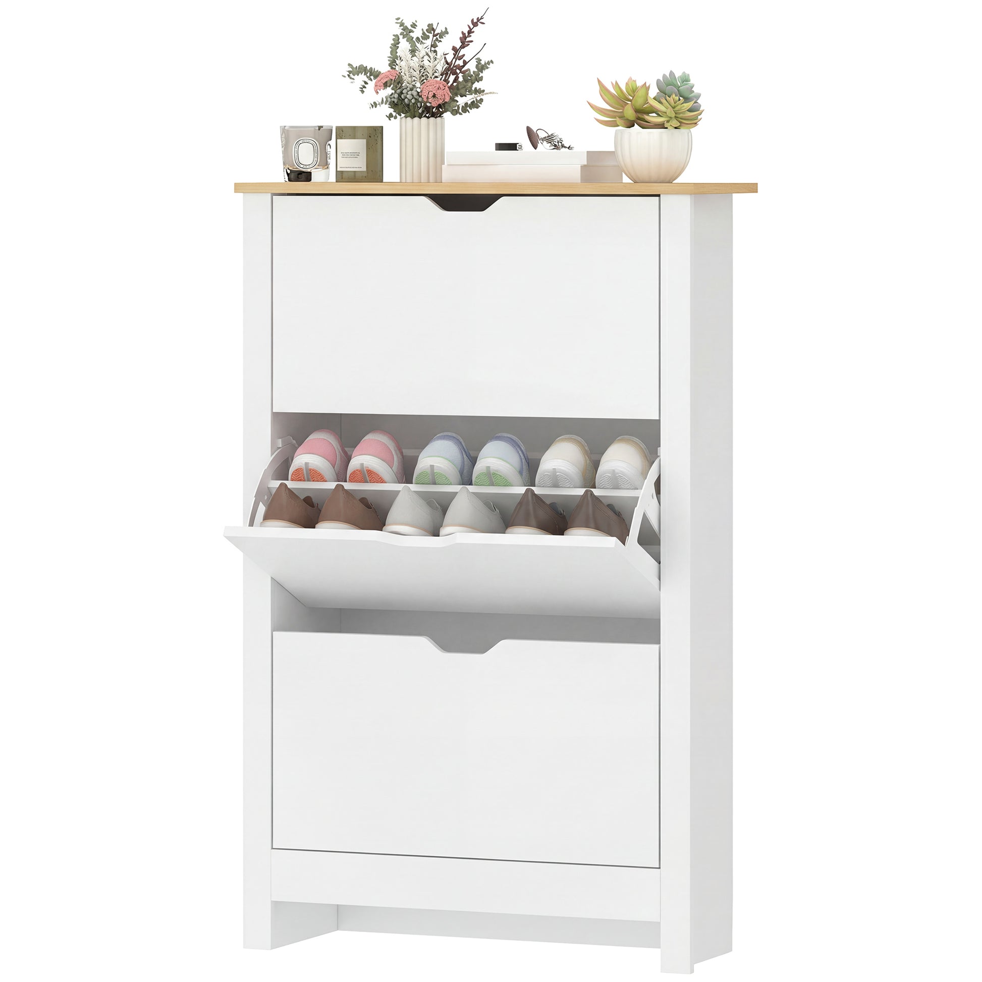 Shoe Storage Cabinet with 3 Flip Drawers and Adjustable Shelves for 12-18 Pairs of Shoes, White