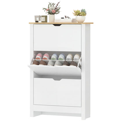 Shoe Storage Cabinet with 3 Flip Drawers and Adjustable Shelves for 12-18 Pairs of Shoes, White