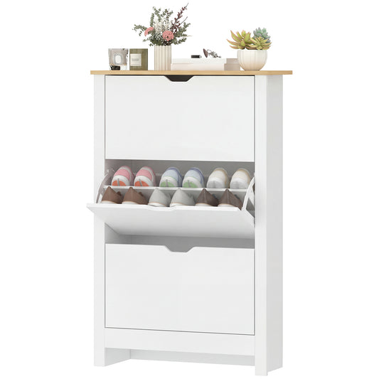 Shoe Storage Cabinet with 3 Flip Drawers and Adjustable Shelves for 12-18 Pairs of Shoes, White