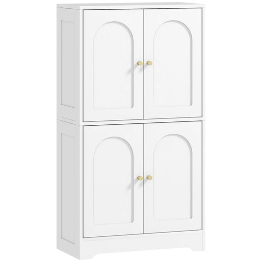 43" Kitchen Pantry Cabinet, Freestanding Modern Storage Cabinet with 4 Arched Doors and 2 Adjustable Shelves, White