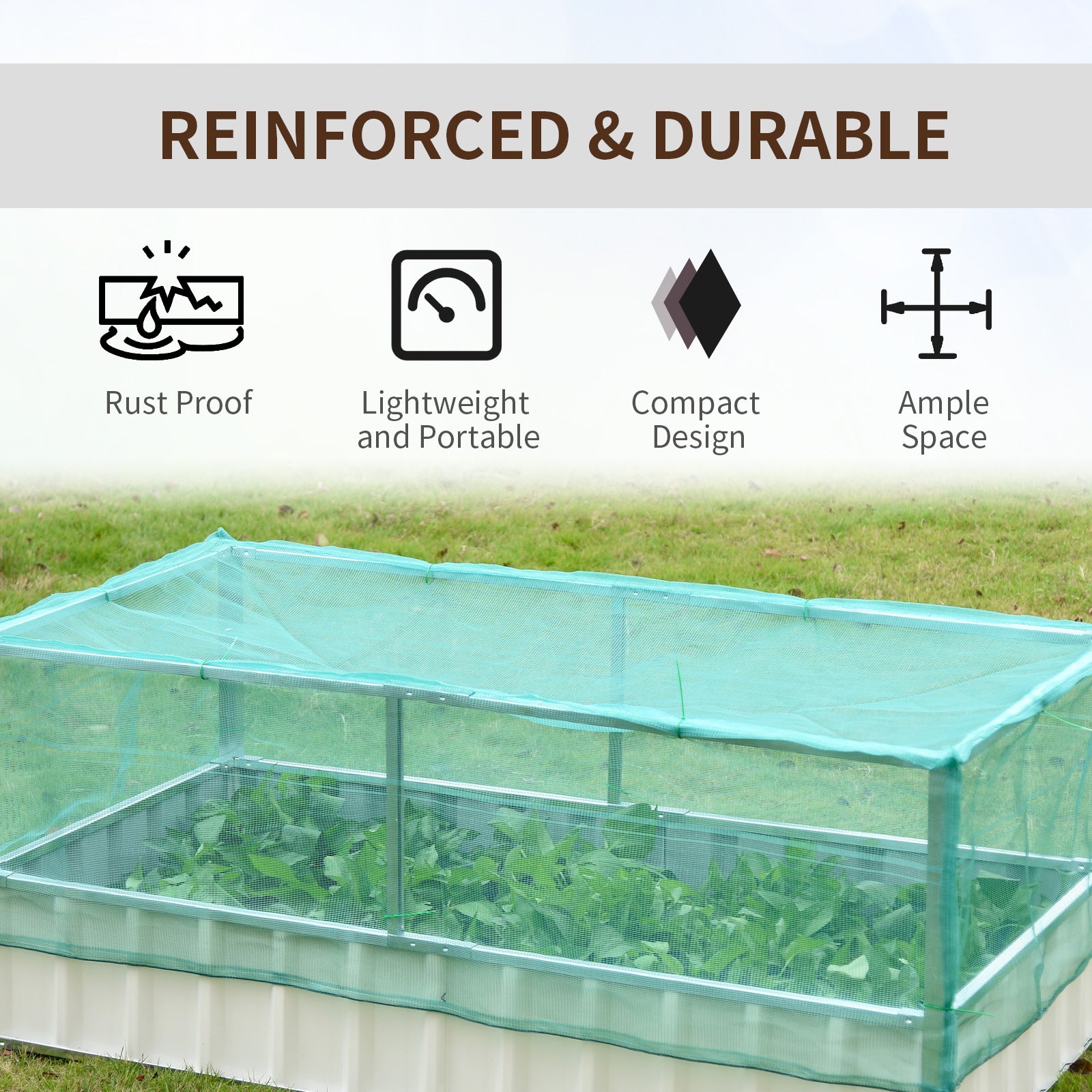 Raised Garden Bed, 5.7 x 3 x 2.3ft Steel Planter Box Outdoor with Cover, Gloves for Growing Vegetables, Flowers, Herbs, 
