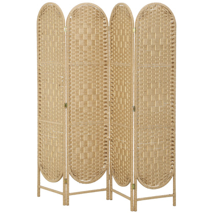Bohemian Privacy Screen, Folding Room Divider with 4 Panels and Arched Top for Bedroom Living Room Office, Natural Wood