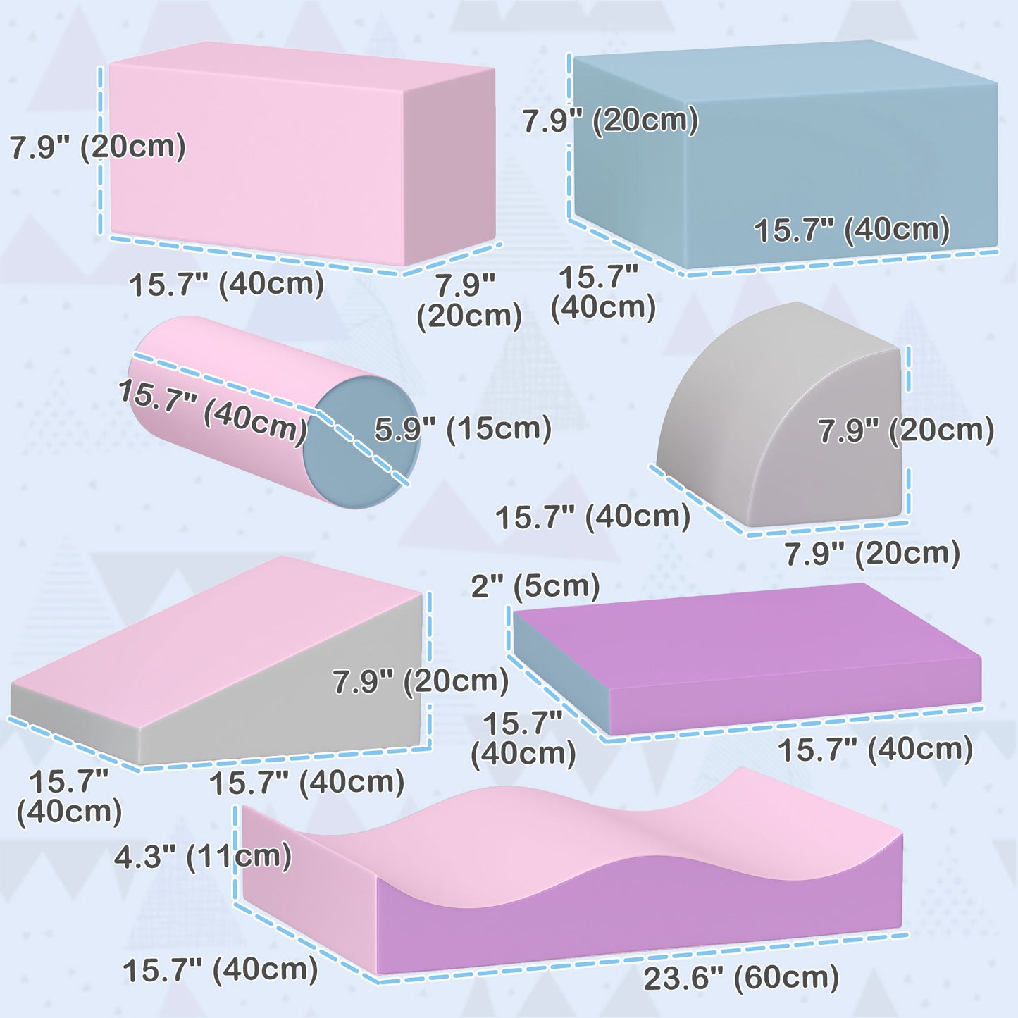 Soozier 7 Pieces Soft Play Foam Climbing Blocks, Indoor Modular Kids Play Toys for Climbing, Crawling, Sliding, Light Co