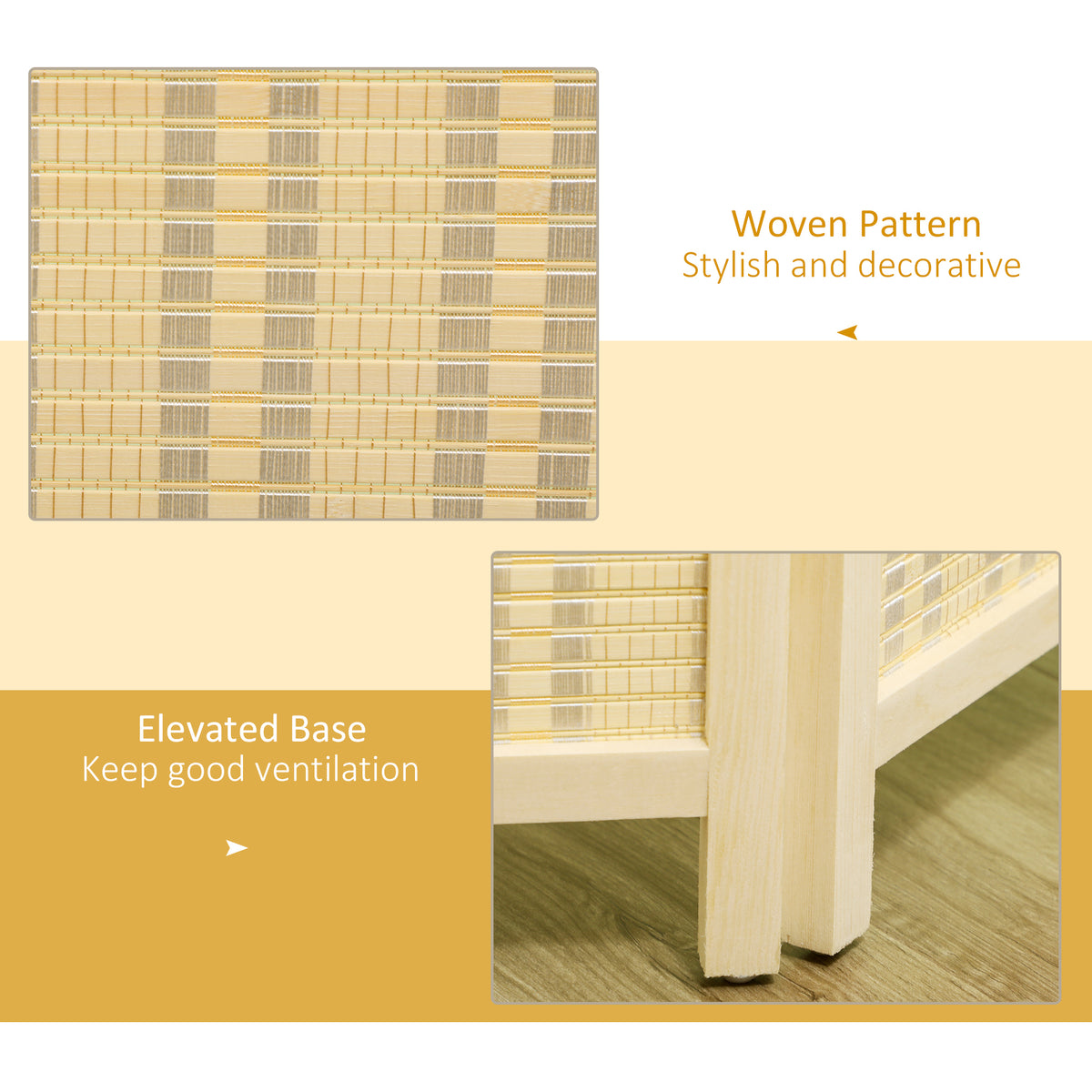 Woven Bamboo Room Divider, 4 Panel Folding Indoor Privacy Screens for Home Office, 71"x71"x0.6", Natural