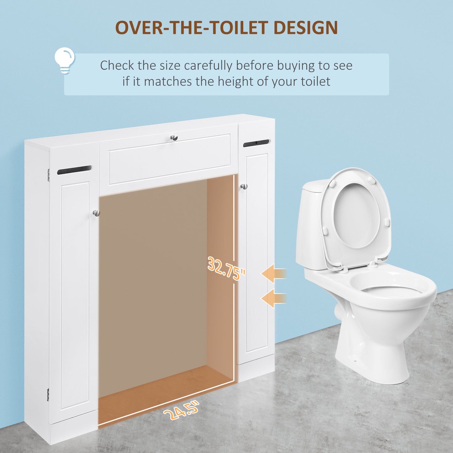 Over the Toilet Storage Cabinet, Freestanding Bathroom Organizers Cabinet with Flip Up Door and Adjustable Shelves for L