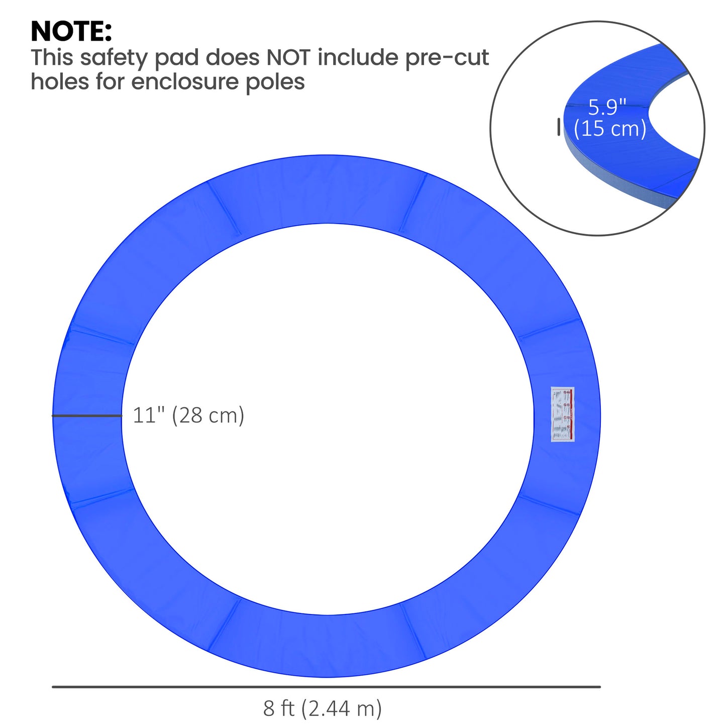 ⌀8ft Trampoline Pad ⌀96" Spring Safety Replacement Gym Bounce Jump Cover EPE Foam, No Holes for Pole, Blue