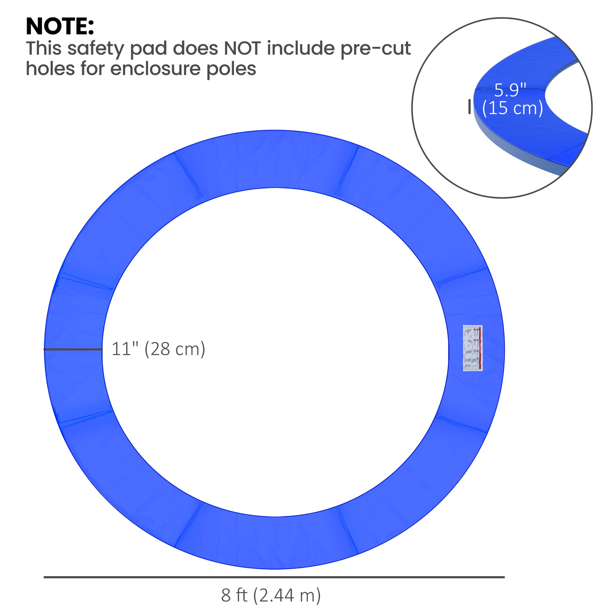 ⌀8ft Trampoline Pad ⌀96" Spring Safety Replacement Gym Bounce Jump Cover EPE Foam, No Holes for Pole, Blue