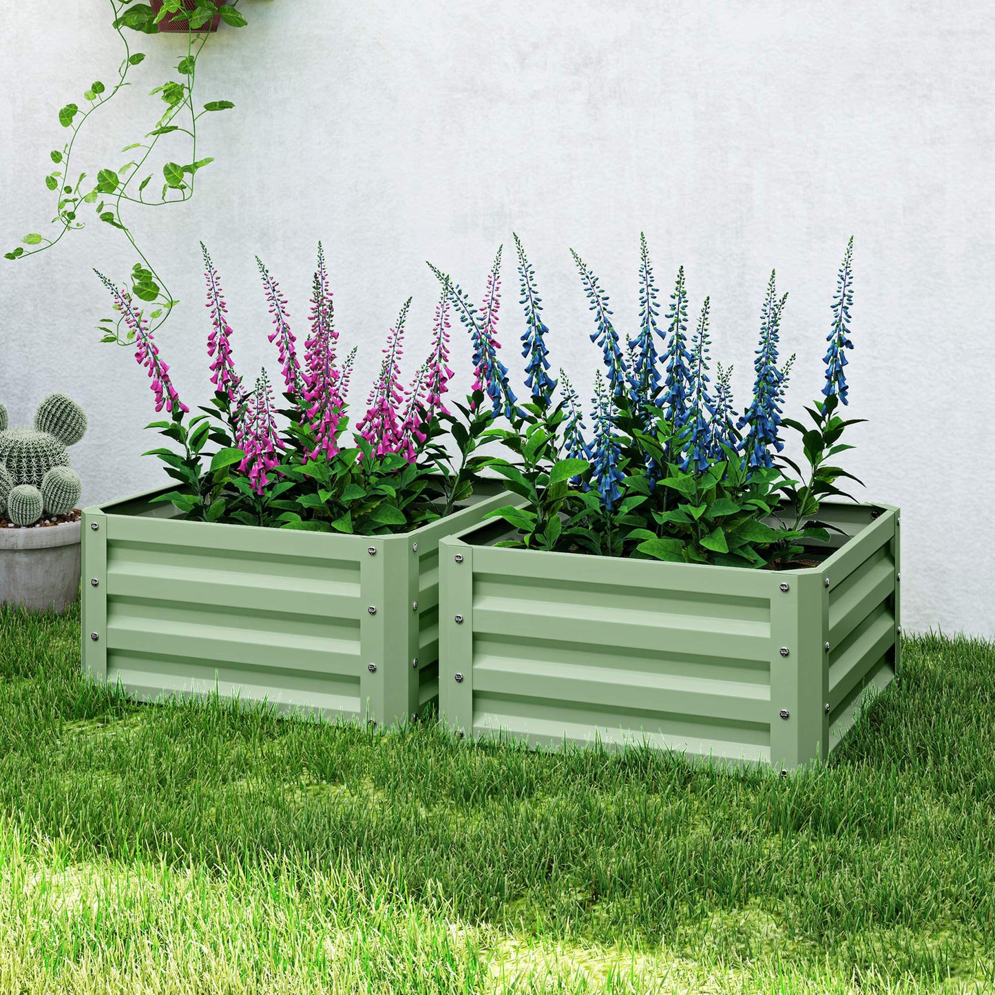 2Pcs 2' x 2' x 1' Galvanized Raised Garden Bed Kit, Square Outdoor Metal Planter Box with Open Bottom for Vegetables, Fl