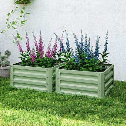 2Pcs 2' x 2' x 1' Galvanized Raised Garden Bed Kit, Square Outdoor Metal Planter Box with Open Bottom for Vegetables, Fl