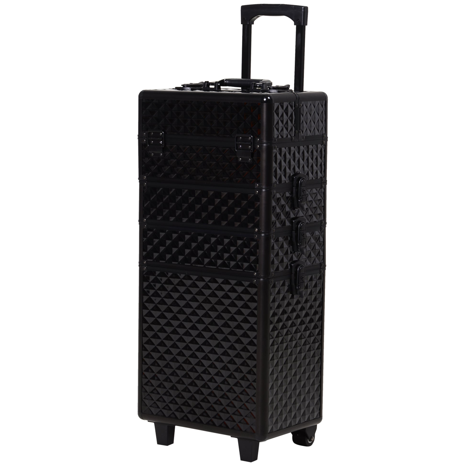 4 in 1 Portable Aluminum Makeup Case Train Cases, Rolling Makeup Case with 2 Wheels, Multiple Compartments and Lift Hand