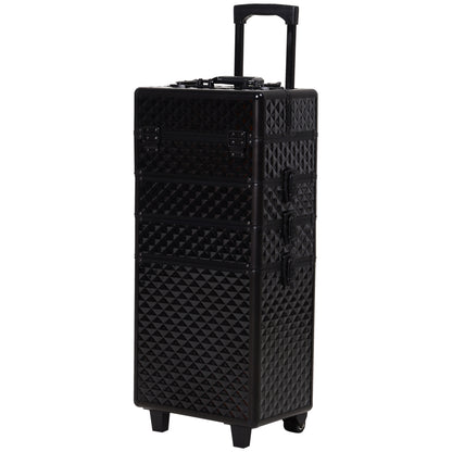 4 in 1 Portable Aluminum Makeup Case Train Cases, Rolling Makeup Case with 2 Wheels, Multiple Compartments and Lift Hand