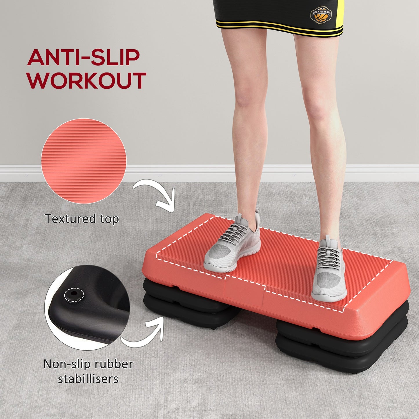 Soozier Adjustable Aerobic Stepper, 3-Level with Risers 4", 6", 8" Exercise Step Platform for Home Gym Fitness Workout, 