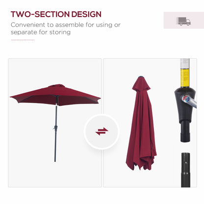 8.5FT Patio Umbrella, Round Garden Parasol with 6 Ribs, Market Sunshade Tilt Canopy w/ Crank Handle for Outdoor, Wine Re
