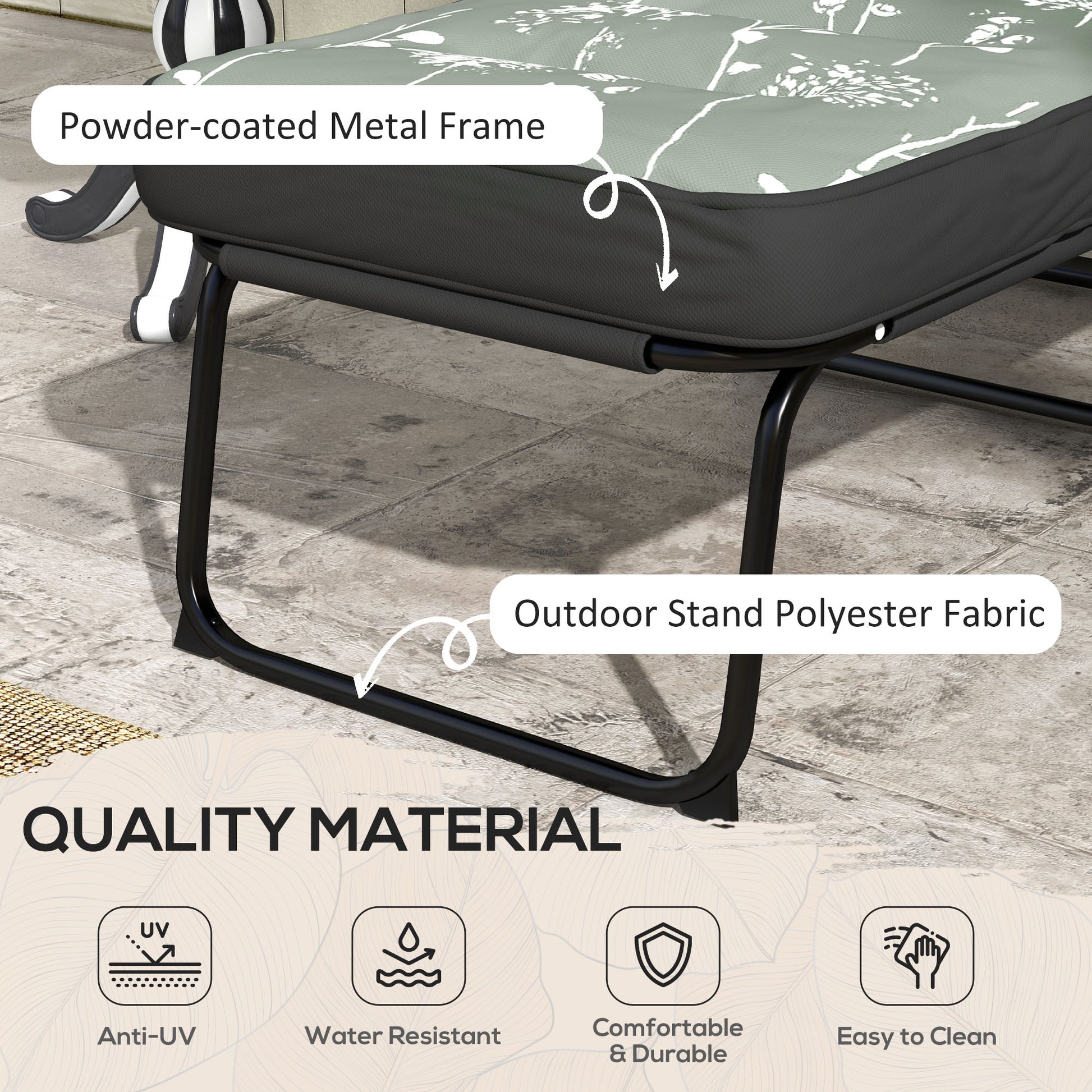 Outdoor Lounge Chair with Padded Cushion, Folding Reclining Patio Garden Chair with Recline Back, Footrest, for Poolside