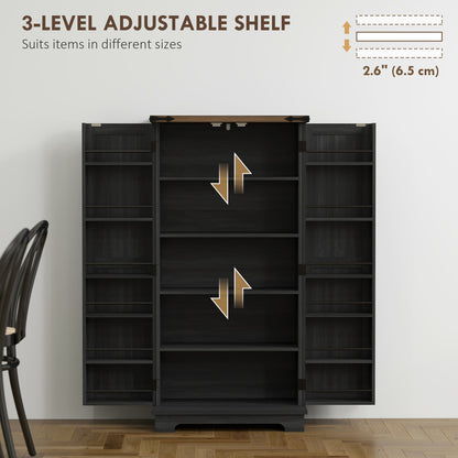 47" Kitchen Pantry Storage Cabinet, Farmhouse Kitchen Pantry Cabinet with Adjustable Shelves and Door Shelves, Black