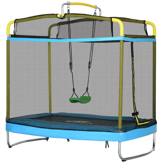 Qaba 6.9FT Kids Trampoline with Safety Net, Gymnastics Bar, Swing, Toddler Trampoline for 3-6 Years Old Outdoor