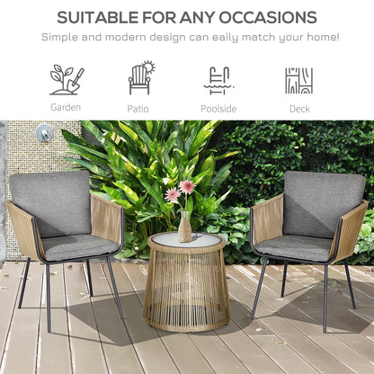 3 Pieces Wicker Patio Furniture Set, Rattan Bistro Set with Coffee Table and Cushions, Outdoor Conversation Set for Gard