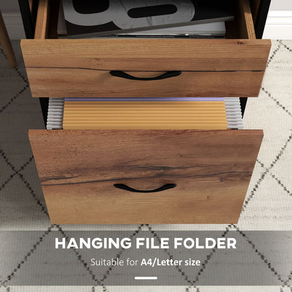 Vertical Filing Cabinet with Wheels, 26.2" Tall File Cabinet with 2 Drawers, Open Shelf, Hanging Bars for Letter and A4,