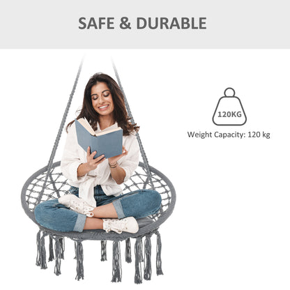 Patio Hammock Chair, Hanging Rope Hammock Swing for Indoor & Outdoor Use with Backrest, Cotton-Polyester Blend, Fringe T