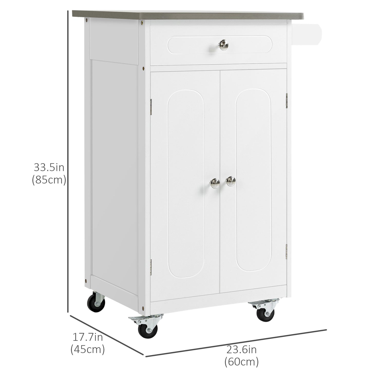 Kitchen Cart, Small Kitchen Island, Stainless Steel Top Utility Trolley on Wheels with Storage Drawer for Dining Room, K