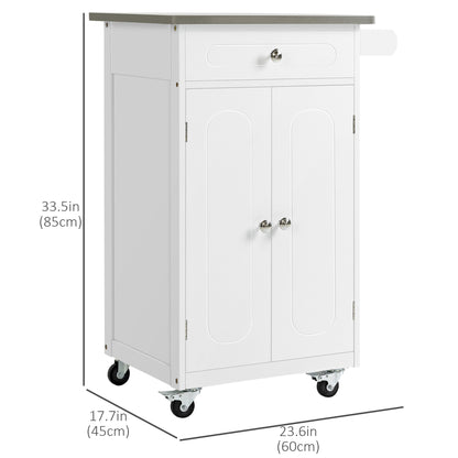 Kitchen Cart, Small Kitchen Island, Stainless Steel Top Utility Trolley on Wheels with Storage Drawer for Dining Room, K