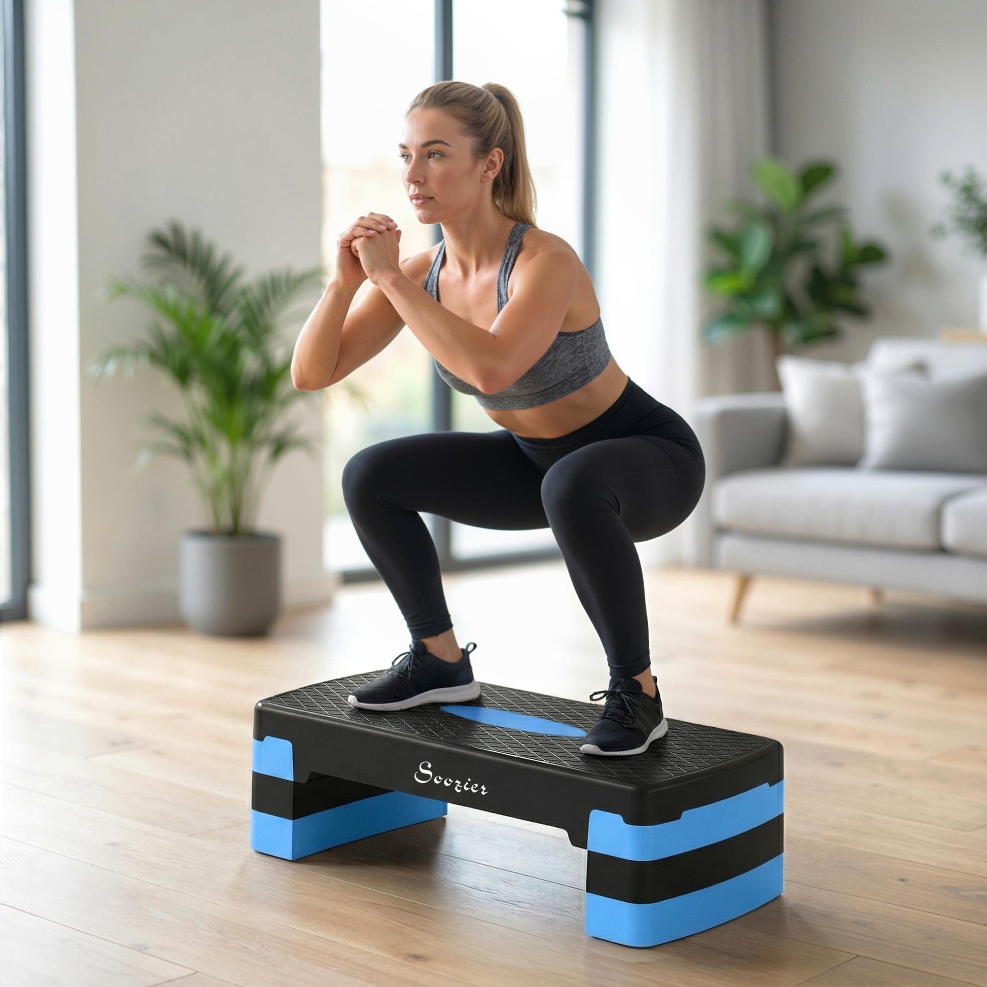 Soozier Aerobic Exercise Step Platform, 4"/6"/8" Adjustable Aerobic Stepper with Risers, Workout Stepper for Home Gym, B