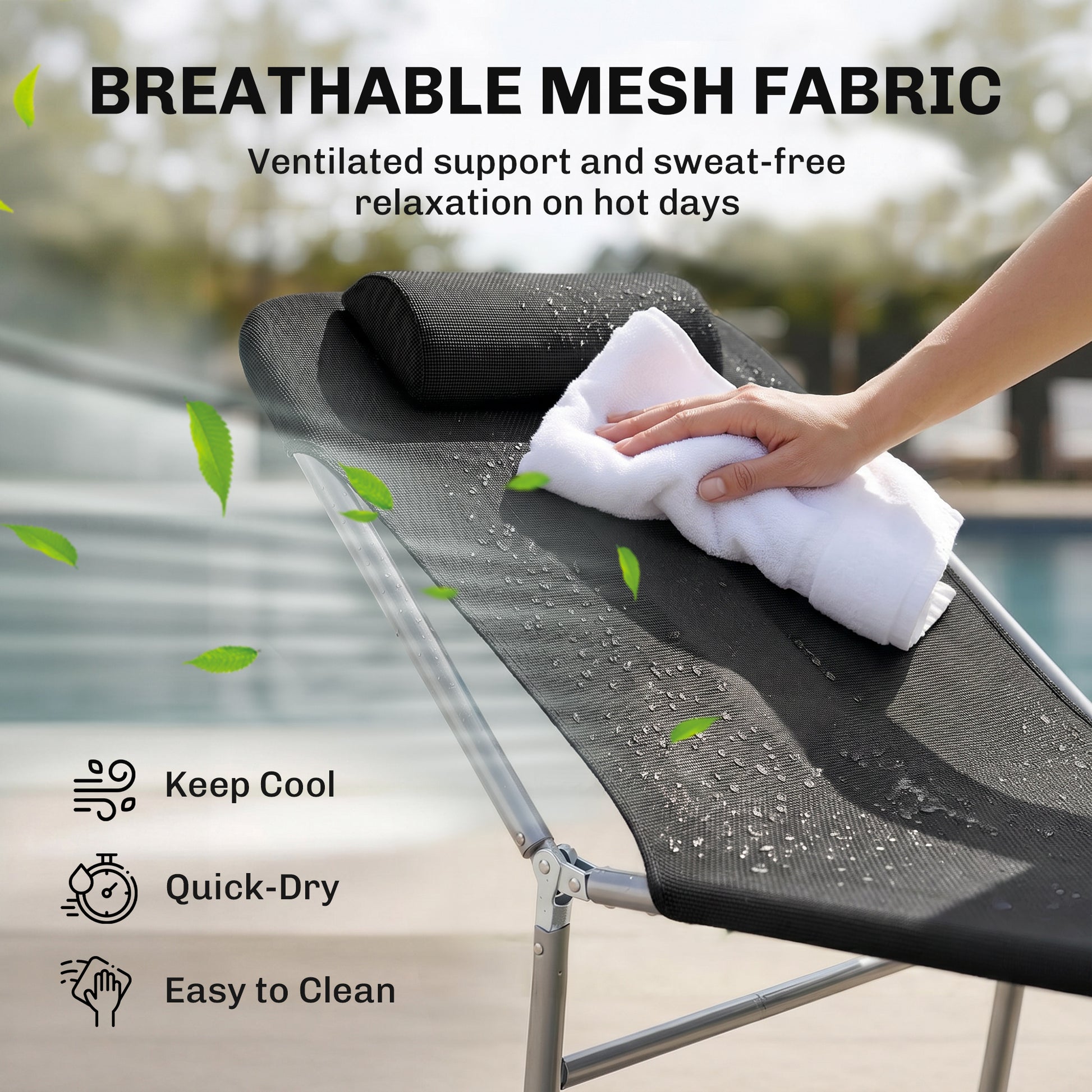 Outdoor Lounge Chair, Portable Adjustable Reclining Seat Folding Chaise Lounge Patio Camping Beach Tanning Chair Bed wit