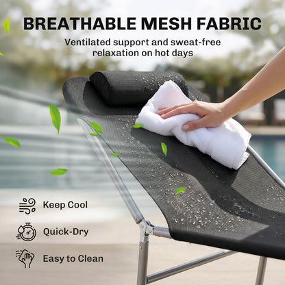 Outdoor Lounge Chair, Portable Adjustable Reclining Seat Folding Chaise Lounge Patio Camping Beach Tanning Chair Bed wit