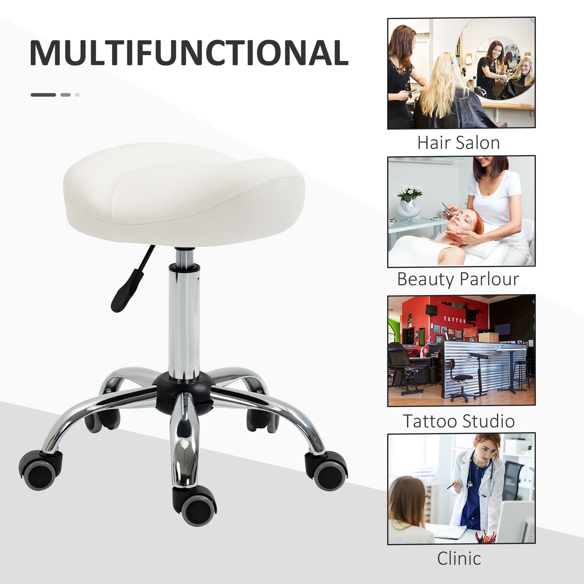 Ergonomic Saddle Stool with Wheels, Adjustable PU Leather Saddle Chair, 360° Swivel, NO Back Pain, Healthy Posture, Salo