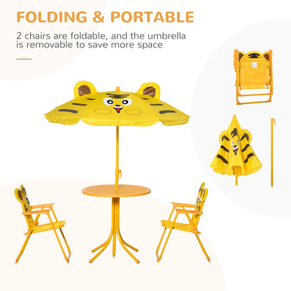 Kids Folding Picnic Table and Chair Set Pattern Outdoor Garden Patio Backyard with Removable & Height Adjustable Sun Umb