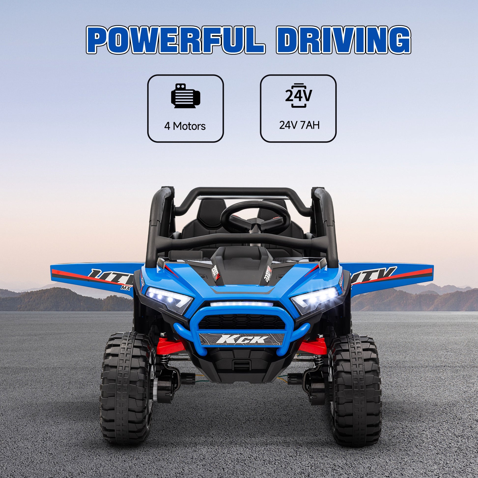 Qaba 2 Seater 24V 7AH Ride on Truck, Electric Car for Kids w/ Spring Suspension, Remote Lights, Horn, Music, Blue