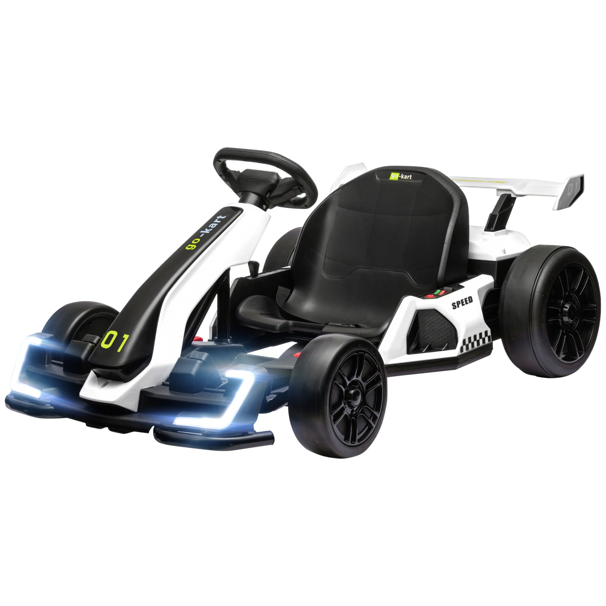 VarietyKart 24V Electric Go Kart, Battery Powered Kids Drift Kart with Adjustable Seat, Seat Belt, Horn, Music, Light, W