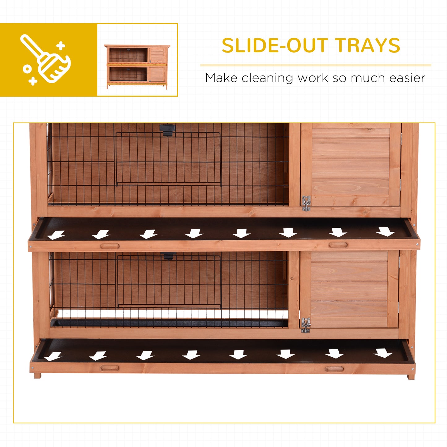 54"L 2-Story Large Rabbit Hutch Bunny Cage Wooden Pet House Small Animal Habitat with Lockable Doors, No Leak Tray and W