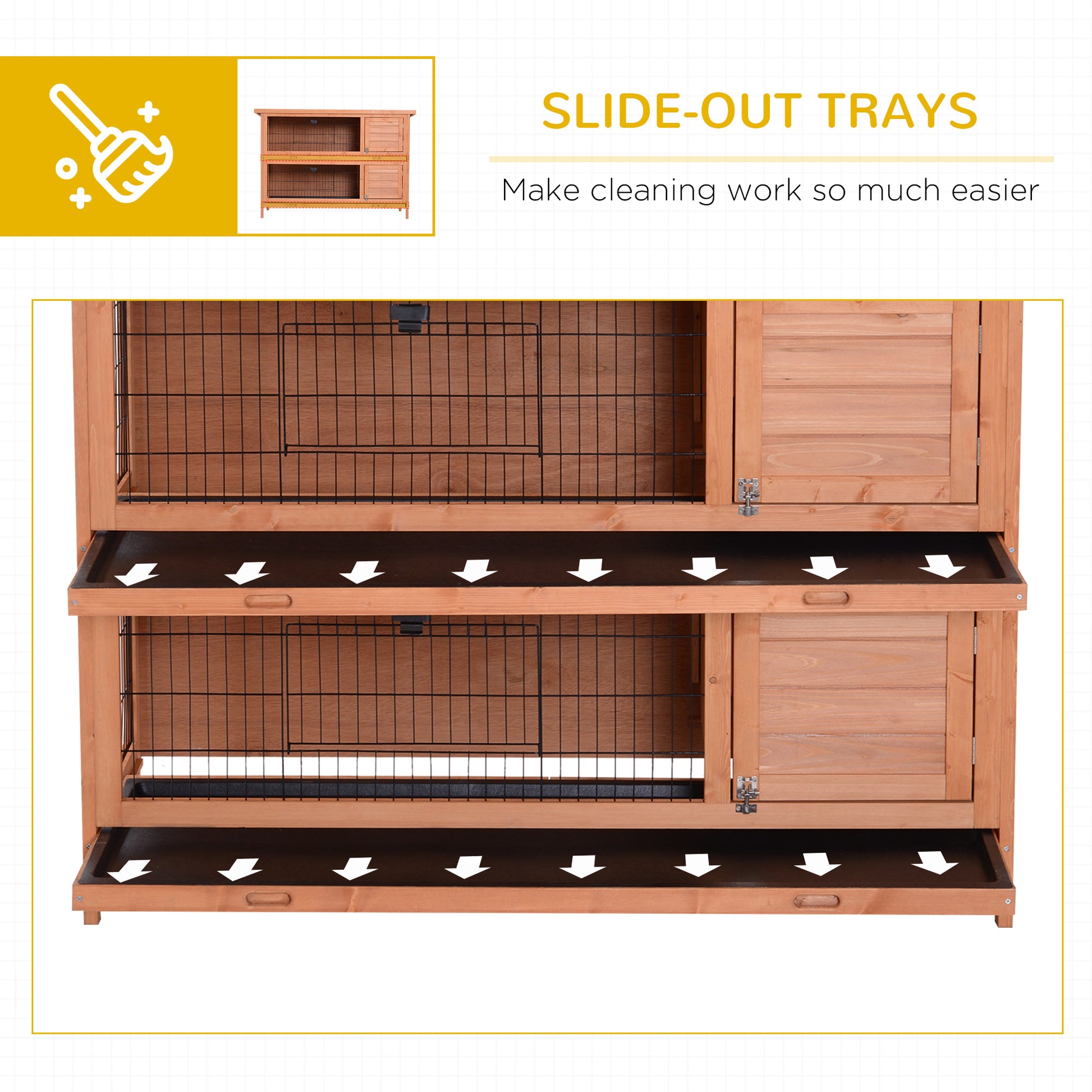 54"L 2-Story Large Rabbit Hutch Bunny Cage Wooden Pet House Small Animal Habitat with Lockable Doors, No Leak Tray and W